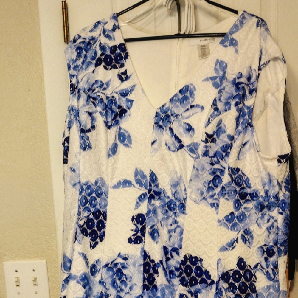 Danny and Nicole Blue and White Floral Lace Dress Plus Size 22